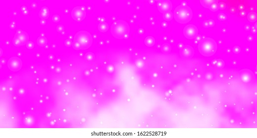 Light Pink vector template with neon stars. Shining colorful illustration with small and big stars. Design for your business promotion.