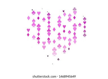 Light Pink vector template with poker symbols. Shining illustration with hearts, spades, clubs, diamonds. Design for ad, poster, banner of gambling websites.