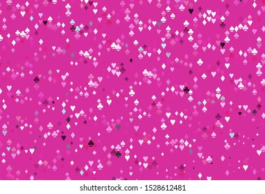 Light Pink vector template with poker symbols. Colored illustration with hearts, spades, clubs, diamonds. Pattern for booklets, leaflets of gambling houses.