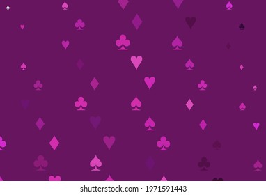 Light Pink vector template with poker symbols. Colorful gradient with signs of hearts, spades, clubs, diamonds. Pattern for booklets, leaflets of gambling houses.