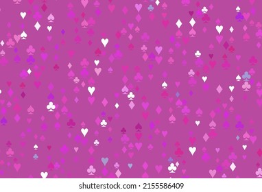 Light Pink vector template with poker symbols. Colorful gradient with signs of hearts, spades, clubs, diamonds. Pattern for booklets, leaflets of gambling houses.