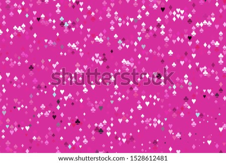 Light Pink vector template with poker symbols. Colored illustration with hearts, spades, clubs, diamonds. Pattern for booklets, leaflets of gambling houses.