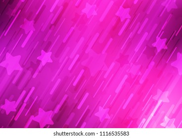 Light Pink vector template with repeated lines and stars. Decorative shining illustration with lines on abstract template. Best design for your ad, poster, banner.