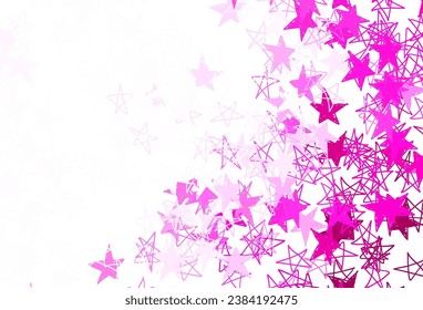 Light Pink vector template with sky stars. Blurred decorative design in simple style with stars. Template for cosmic backgrounds.
