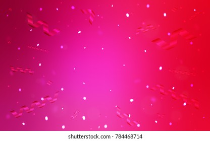 Light Pink vector texture with birthday confetti. Beautiful colored illustration with ribbon in celebration style. The template can be used as a background for postcards.