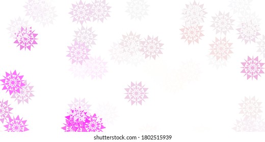 Light pink vector texture with bright snowflakes. Colorful abstract illustration with snowflakes. New year background.