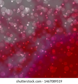 Light Pink vector texture with circles, stars. Abstract design in gradient style with bubbles, stars. Pattern for design of fabric, wallpapers.