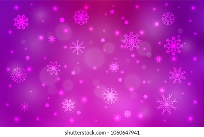 Light Pink vector texture with colored snowflakes. Blurred decorative design in xmas style with snow. The pattern can be used for new year ad, booklets.