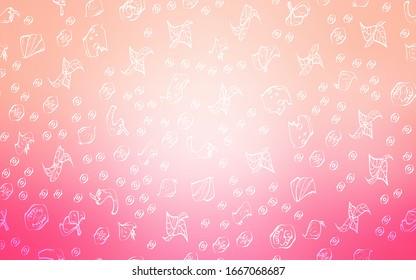 Light Pink vector texture with delicious snacks. Decorative shining illustration with food on abstract template. Pattern for ads of breakfast, lunch, dinner.
