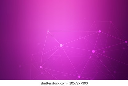 Light Pink vector texture with disks, lines. Glitter abstract illustration with connection of triangle structure. Pattern can be used for futuristic ad, booklets.
