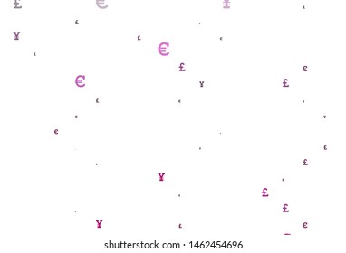 Light Pink vector texture with financial symbols. Blurred design in with symbols of EUR, JPY, GBP. Smart design for your business advert of economic, wealth.