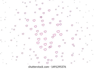 Light Pink vector texture with lovely hearts. Decorative shining illustration with hearts on abstract template. Pattern for carnival, festival romantic leaflets.