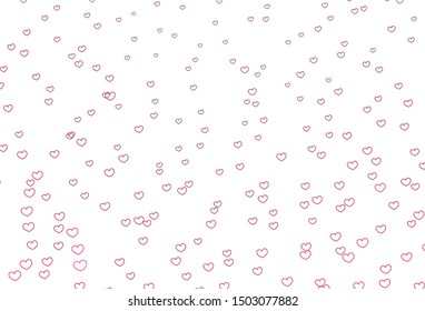 Light Pink vector texture with lovely hearts. Glitter abstract illustration with colorful hearts in romantic style. Template for Valentine's greeting postcards.
