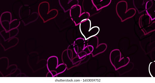 Light Pink vector texture with lovely hearts. Hearts on blurred abstract background with colorful gradient. Template for Valentine's greeting postcards.