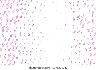 Light pink vector texture with male, female icons. Abstract illustration with colorful gradient gender symbols. Template for fasion magazines.