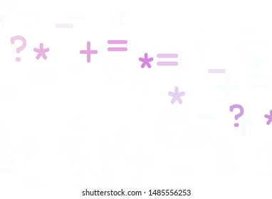 Light Pink vector texture with mathematic symbols. Abstract illustration with colored algebra signs. Template for landing page of typography.