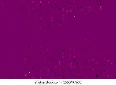 Light Pink vector texture with mathematic symbols. Abstract illustration with colored algebra signs. Template for cell phone backgrounds.