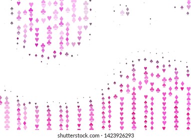 Light Pink vector texture with playing cards. Illustration with set of hearts, spades, clubs, diamonds. Smart design for your business advert of casinos.