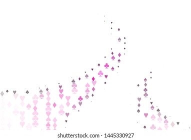 Light Pink vector texture with playing cards. Shining illustration with hearts, spades, clubs, diamonds. Pattern for leaflets of poker games, events.
