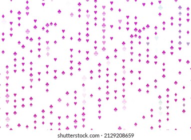 Light Pink vector texture with playing cards. Shining illustration with hearts, spades, clubs, diamonds. Pattern for booklets, leaflets of gambling houses.