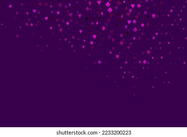 Light Pink vector texture with playing cards. Colored illustration with hearts, spades, clubs, diamonds. Pattern for booklets, leaflets of gambling houses.