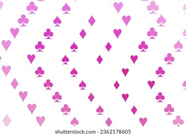 Light Pink vector texture with playing cards. Blurred decorative design of hearts, spades, clubs, diamonds. Pattern for leaflets of poker games, events.
