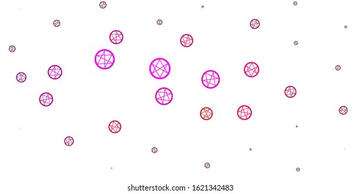 Light Pink vector texture with religion symbols. Colorful vintage illustration with gradient alchemy shapes. Simple base for your occult design.