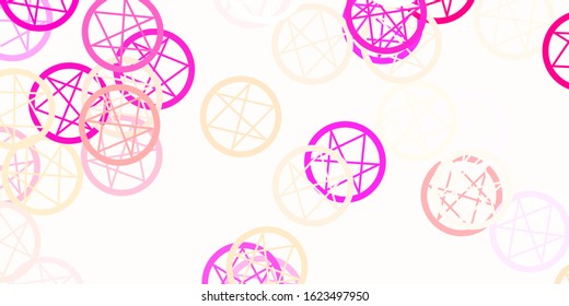 Light Pink vector texture with religion symbols. Retro design in abstract style with witchcraft forms. Design for magic, spiritual events.