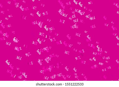 Light Pink vector texture with selling prices 30, 50, 90 %. Shining colorful illustration with isolated selling prices. Backdrop for ads, leaflets of Black Friday.