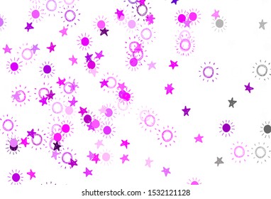 Light Pink vector texture with small stars, suns. Shining illustration with stars, suns on abstract template. Smart design for your business advert.