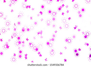 Light Pink vector texture with small stars, suns. Modern geometrical abstract illustration with stars, suns. Pattern for futuristic ad, booklets.