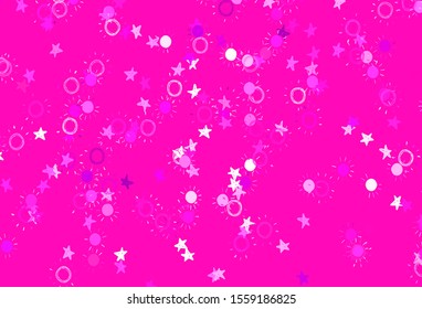 Light Pink vector texture with small stars, suns. Modern geometrical abstract illustration with stars, suns. Pattern for futuristic ad, booklets.