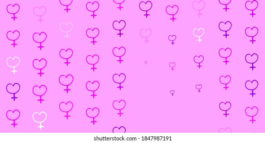 Light Pink vector texture with women rights symbols. Colorful feminism symbols with a gradient in modern style. Simple design for your web site.
