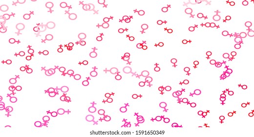 Light Pink vector texture with women's rights symbols. Colorful illustration with gradient feminism shapes. Base for your app design.