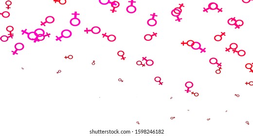 Light Pink vector texture with women's rights symbols. Colorful illustration with gradient feminism shapes. New design for applications.
