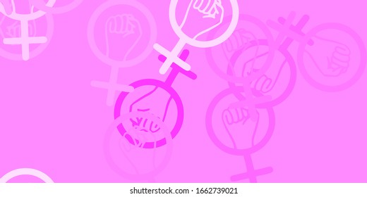 Light Pink vector texture with women's rights symbols. Illustration with signs of women's strength and power. Best design to show the power of women.