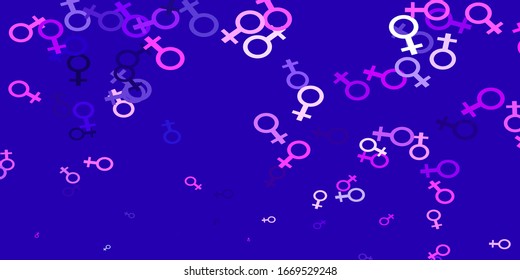 Light Pink vector texture with women's rights symbols. Colorful illustration with gradient feminism shapes. New side for your design.