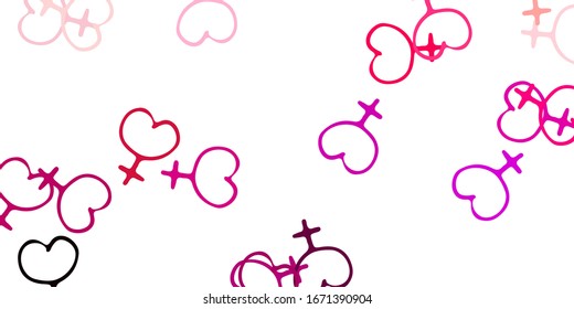 Light Pink vector texture with women's rights symbols. Abstract illustration with a depiction of women's power. Elegant design for wallpapers.