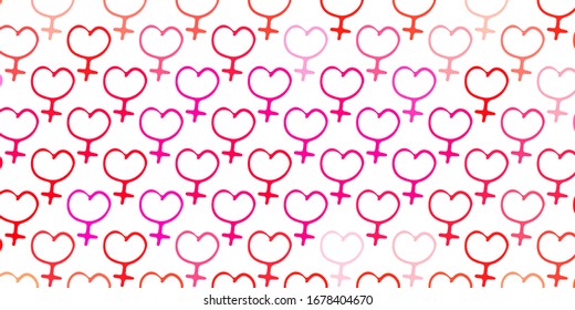 Light Pink vector texture with women's rights symbols. Colorful feminism symbols with a gradient in modern style. Design for International Women’s Day.