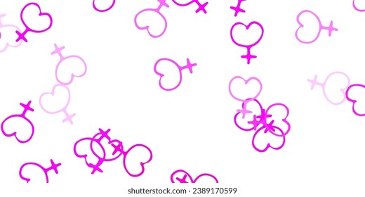 Textura vectorial rosa claro con símbolos de derechos de la mujer. Símbolos feministas coloridos con un gradiente en estilo moderno. Diseño para el Día Internacional de la Mujer.