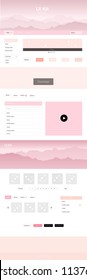 Light Pink vector ui ux kit with hills and rocks. Web ui kit with abstract gradient hills in its header. Template for website of outdoor activities.