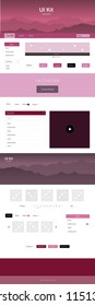 Light Pink vector ui ux kit with hills and rocks. Modern Style guide with colorful gradient mountains in its header. Beautiful layout for websites, landing pages.
