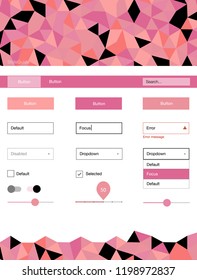 Light Pink vector ui ux kit in triangular style. Simple Material Design Kit with colorful mosaic of triangles. This sample is for your landing page.