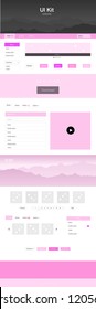 Light Pink vector ui ux kit with hills and rocks. Colorful ui/ux kit with header consisted of hills & rocks. Template for landing pages of leisure.