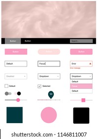 Light Pink vector web ui kit with nebula stars. Colorful Style guide with stars on abstract background. This template you can use for websites.