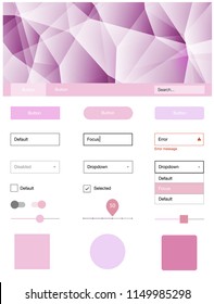 Light Pink vector web ui kit in polygonal style. Colorful Style guide with triangles on abstract background. Beautiful layout for websites, landing pages.