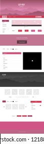 Light Pink vector web ui kit with mountains. Colorful ui/ux kit with header consisted of hills & rocks. Template for landing pages of leisure.
