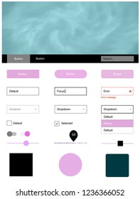 Light Pink vector web ui kit with nebula stars. Colorful ui/ux kit with header consisted of clouds & stars. This sample is for your website.