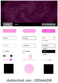 Light Pink vector wireframe kit with galaxy stars. Web ui kit with abstract gradient clouds in its header. Beautiful layout for websites, landing pages.