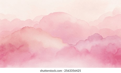 Light pink watercolor landscape with soft cloud formations, perfect for serene designs.